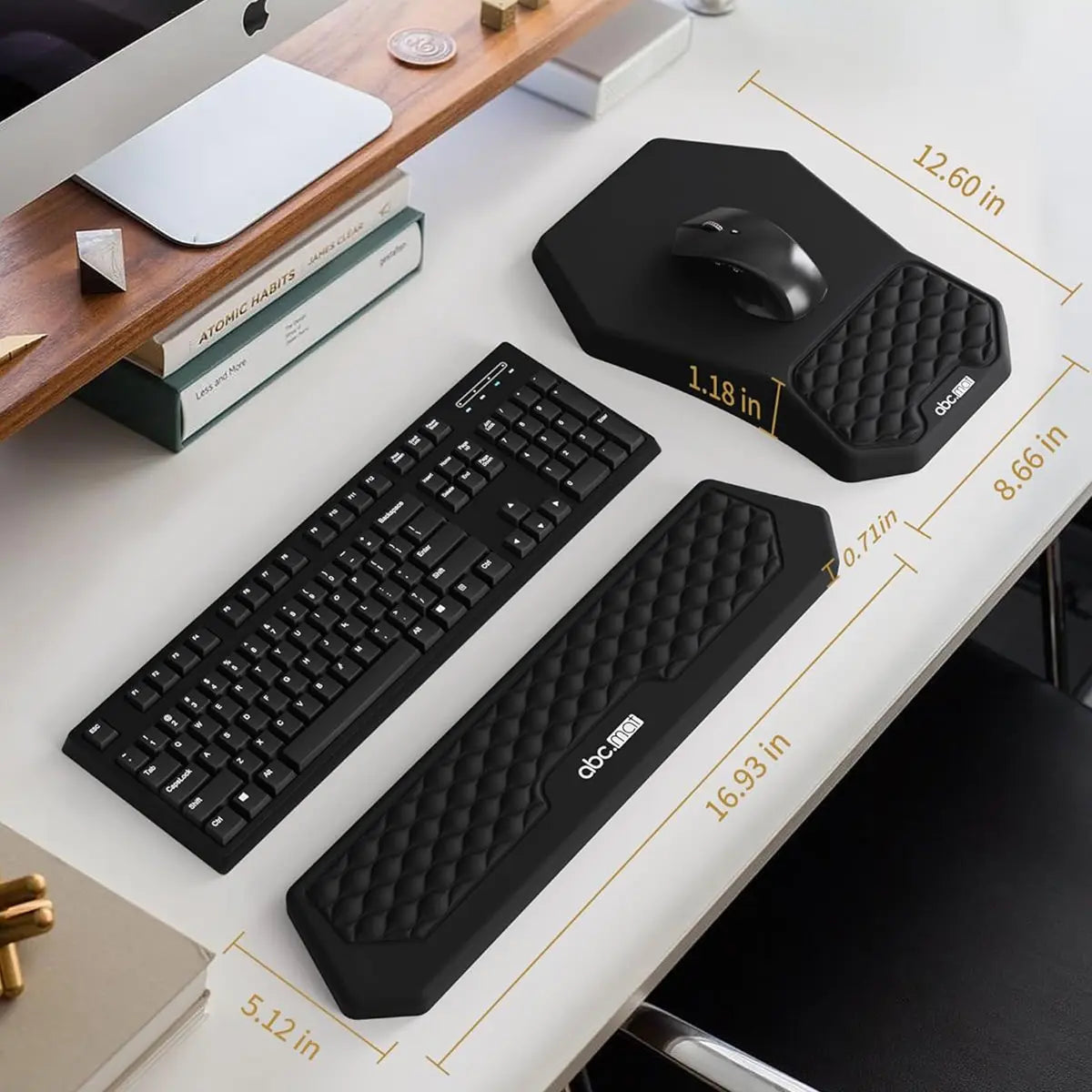 Ergonomic Mouse Pad and Keyboard Wrist Rest Support Set, Massage Design Mousepad for Carpal Tunnel Pain Relief, Memory Foam, Non-Slip PU Base for Computer Desk