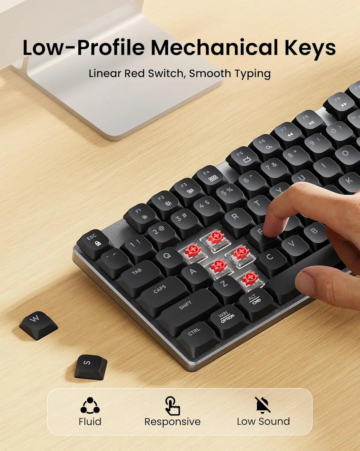 Protoarc Wireless Mechanical Keyboard, K310 Pro Backlit Bluetooth Aluminum Keyboard, 2.4G+Dual BT, Linear Red Switches, Programmable Keys, Low Profile Keys, Full Size, Rechargeable, Multi-Device