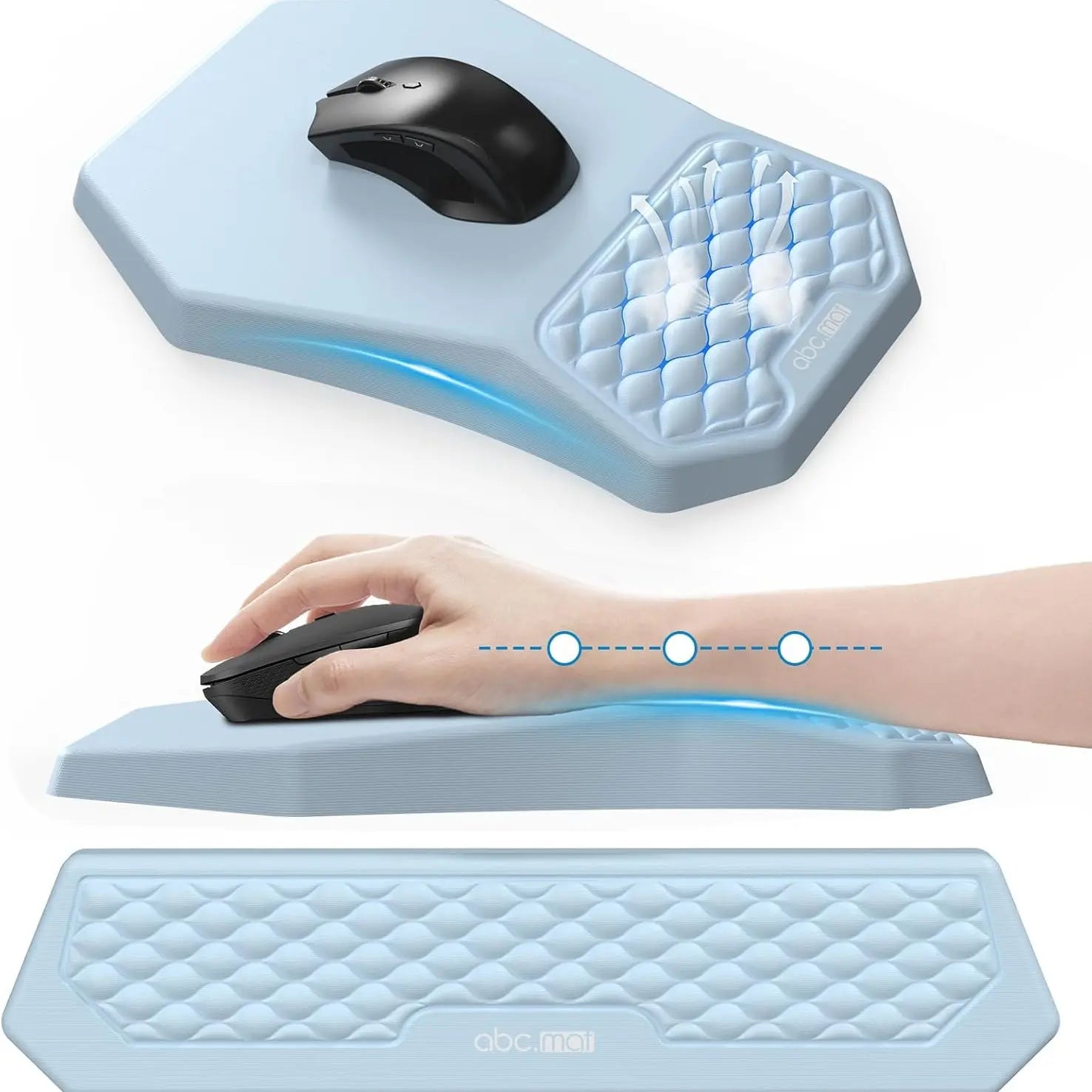 Ergonomic Mouse Pad and Keyboard Wrist Rest Support Set, Massage Design Mousepad for Carpal Tunnel Pain Relief, Memory Foam, Non-Slip PU Base for Computer Desk