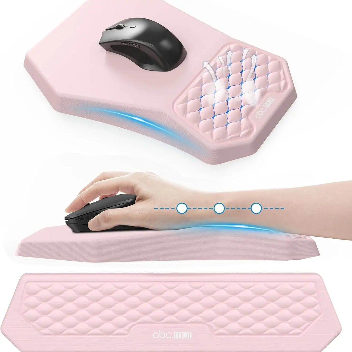 Ergonomic Mouse Pad and Keyboard Wrist Rest Support Set, Massage Design Mousepad for Carpal Tunnel Pain Relief, Memory Foam, Non-Slip PU Base for Computer Desk