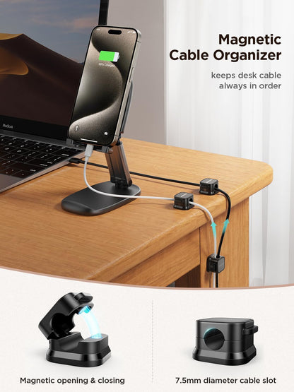 9 Pack Magnetic Cable Clips [Cable Smooth Adjustable] Cord Holder, under Desk Cable Management,  Adhesive Wire Holder Keeper Organizer for Home Office Desk Phone Car Wall Desktop Nightstand