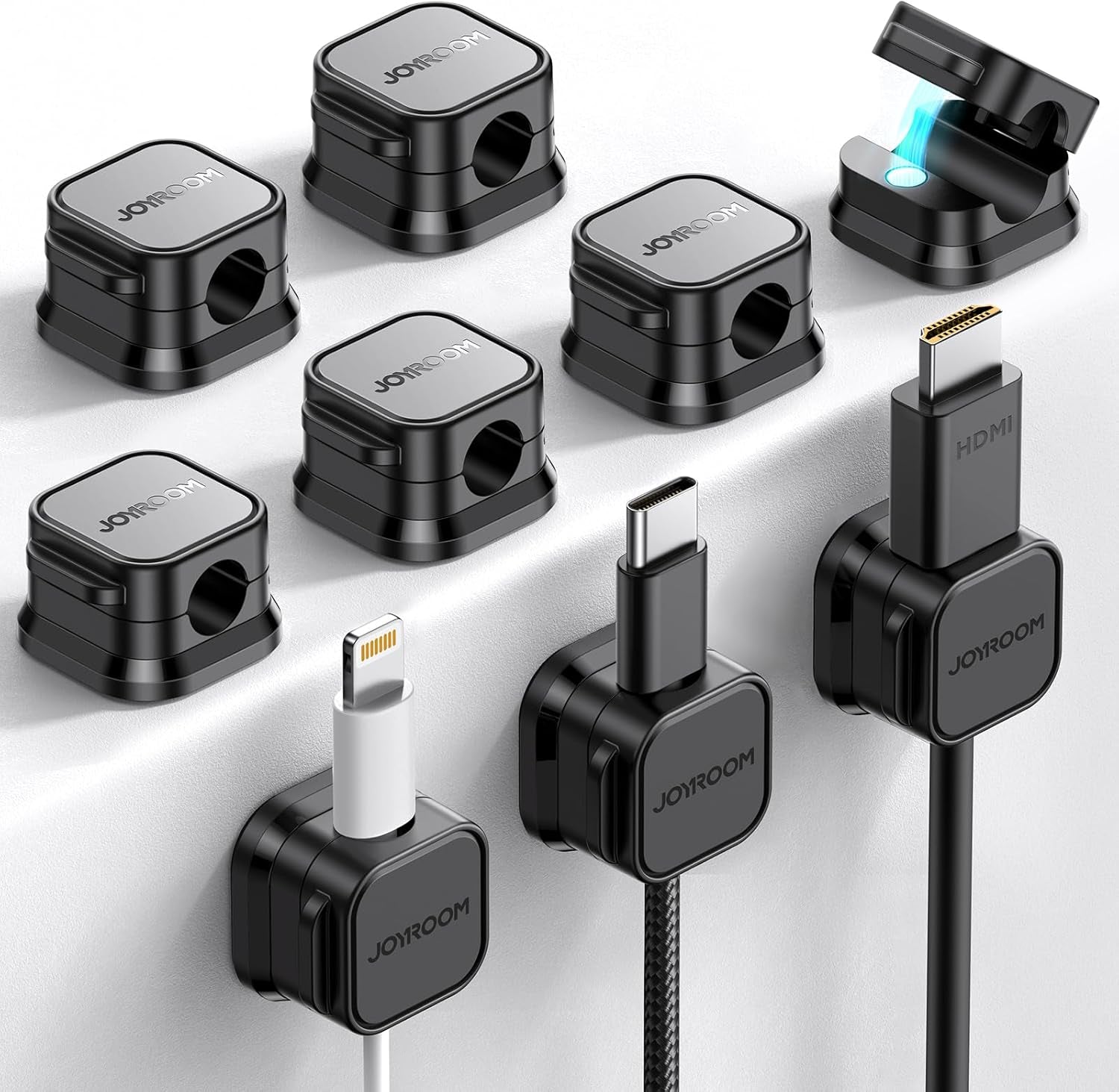 9 Pack Magnetic Cable Clips [Cable Smooth Adjustable] Cord Holder, under Desk Cable Management,  Adhesive Wire Holder Keeper Organizer for Home Office Desk Phone Car Wall Desktop Nightstand