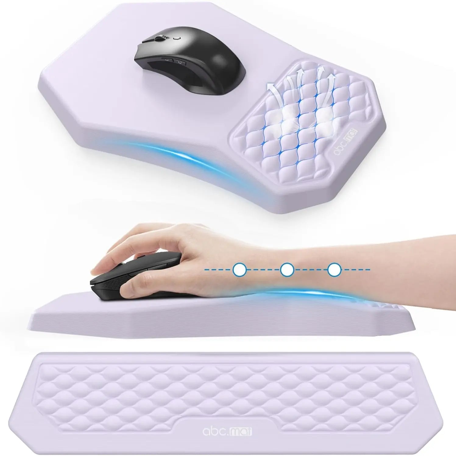 Ergonomic Mouse Pad and Keyboard Wrist Rest Support Set, Massage Design Mousepad for Carpal Tunnel Pain Relief, Memory Foam, Non-Slip PU Base for Computer Desk