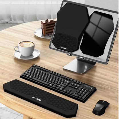 Ergonomic Mouse Pad and Keyboard Wrist Rest Support Set, Massage Design Mousepad for Carpal Tunnel Pain Relief, Memory Foam, Non-Slip PU Base for Computer Desk