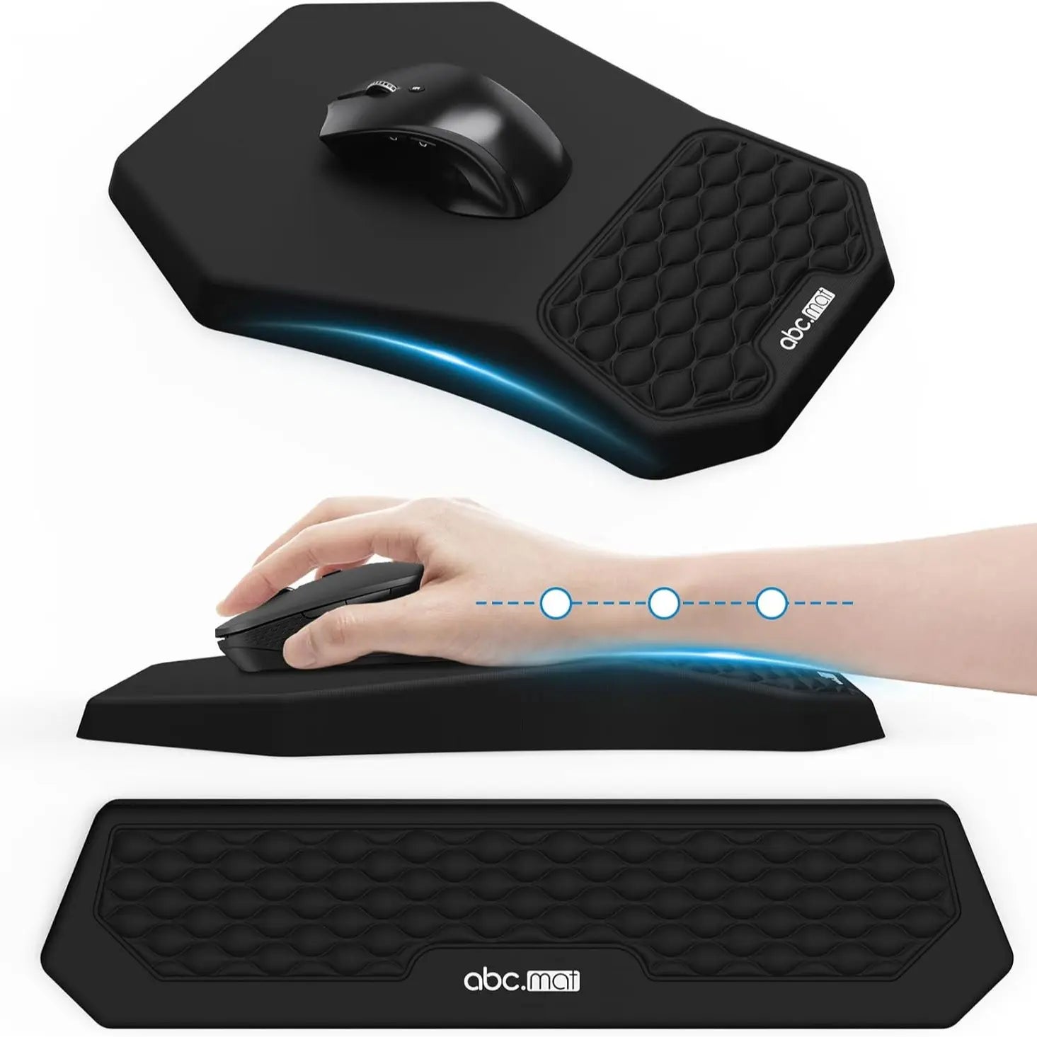 Ergonomic Mouse Pad and Keyboard Wrist Rest Support Set, Massage Design Mousepad for Carpal Tunnel Pain Relief, Memory Foam, Non-Slip PU Base for Computer Desk