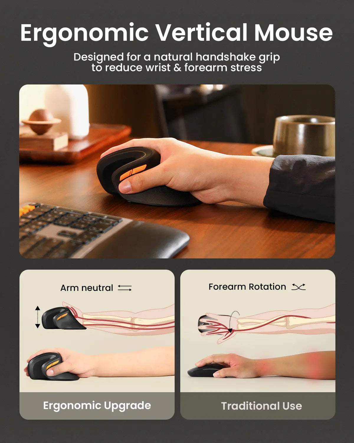 Protoarc Ergonomic Bluetooth Vertical Mouse, EM11 NL Wireless Rechargeable Optical Mice, Computer Gaming Mouse with 3 Multi-Device, 3 Level Adjustable DPI, Tiktokshopblackfriday, Tiktokshopcybermonday