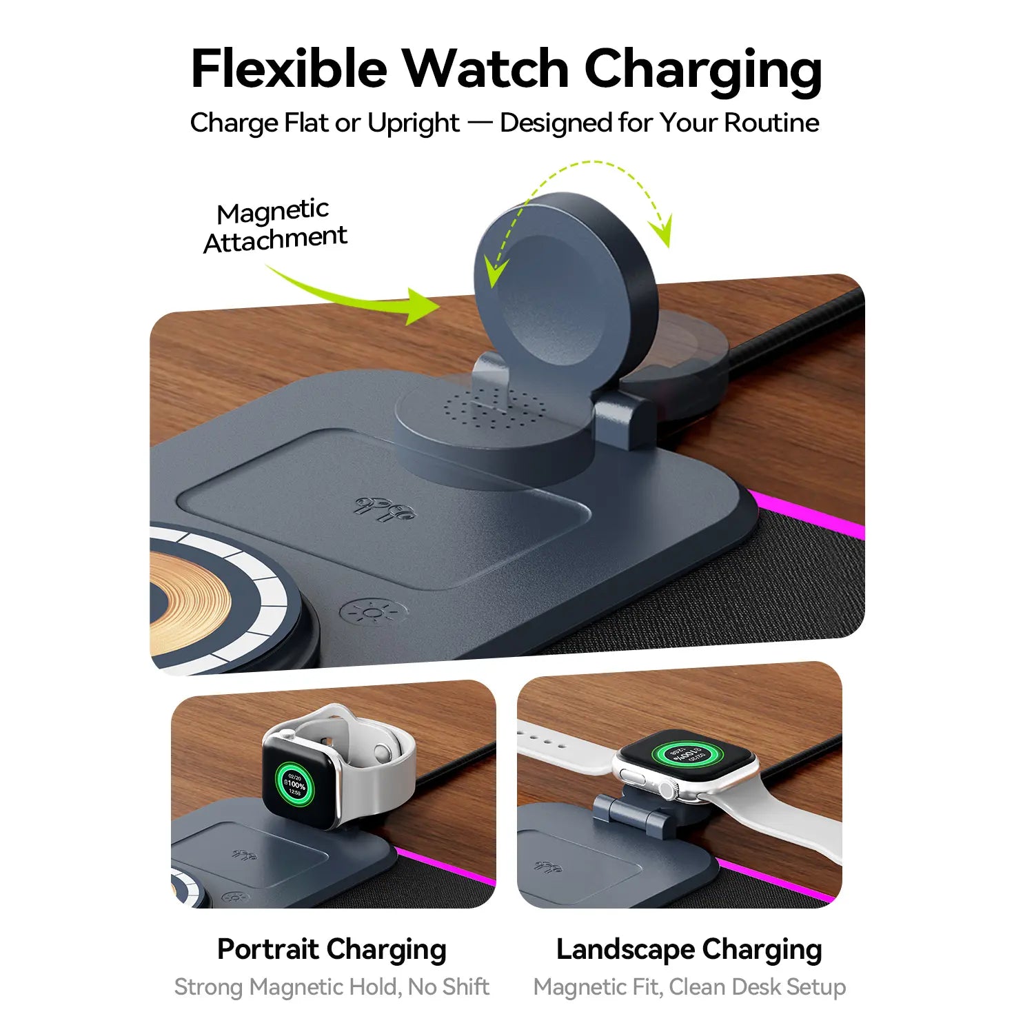 XXL 4-In-1 Wireless Charging RGB Mouse Pad with LED Lights,Charge Phone, Watch & Earbuds, XL Extended Desk Mat31.5X11.8 Inch